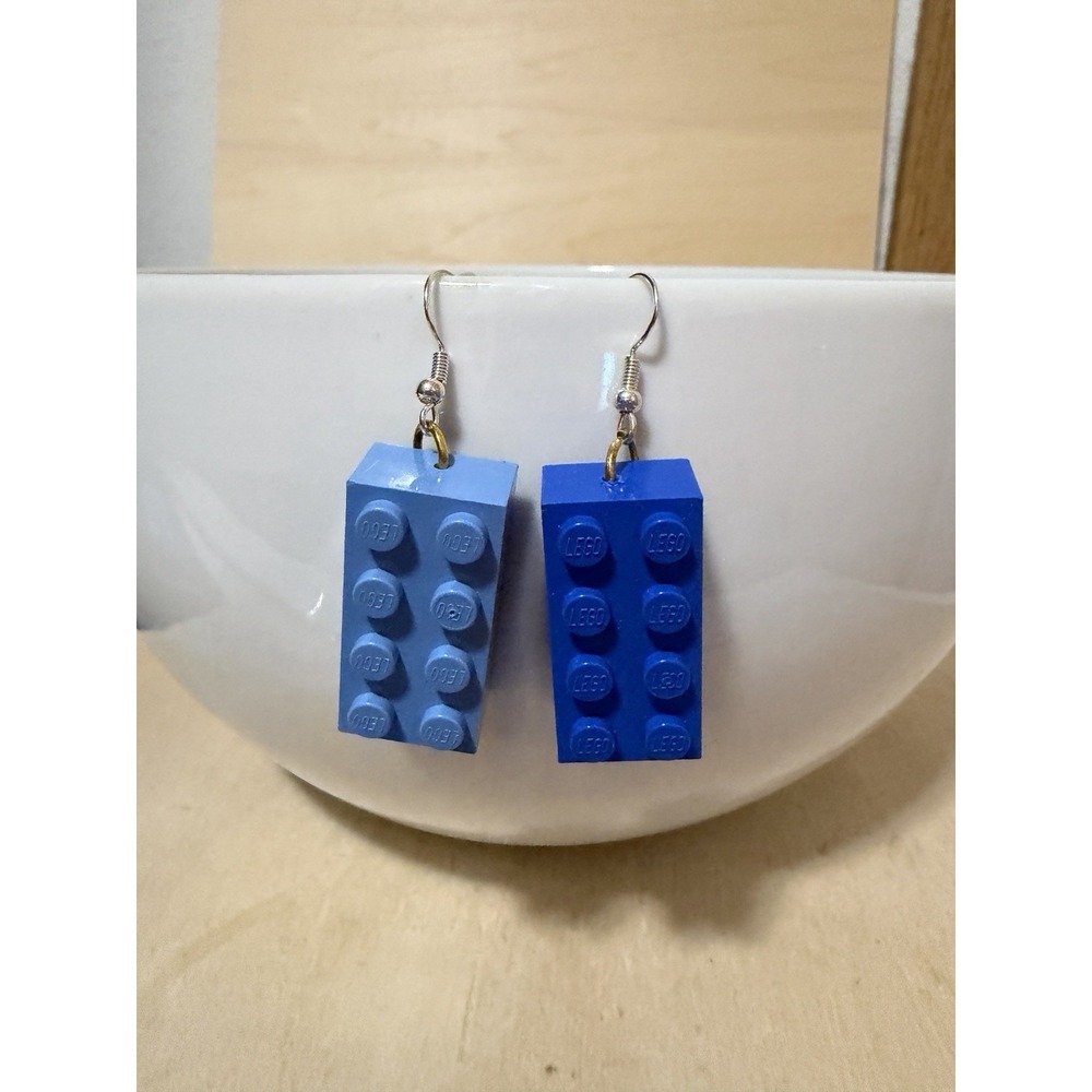 Blue Lego Upcycled Earrings Sterling